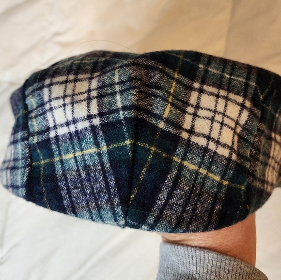 Plaid Beret Pendleton Wool Hat in Blue and White Size Small - Picture 3 of 4